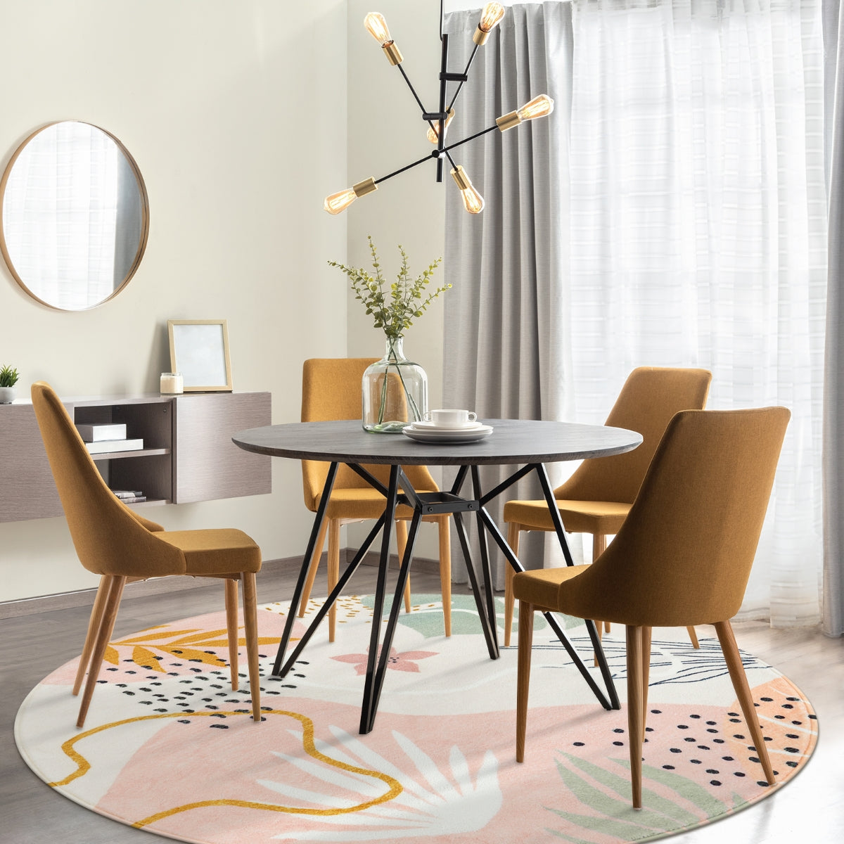 Kiki Washable Modern Botanical Leaf Print Pink Rug