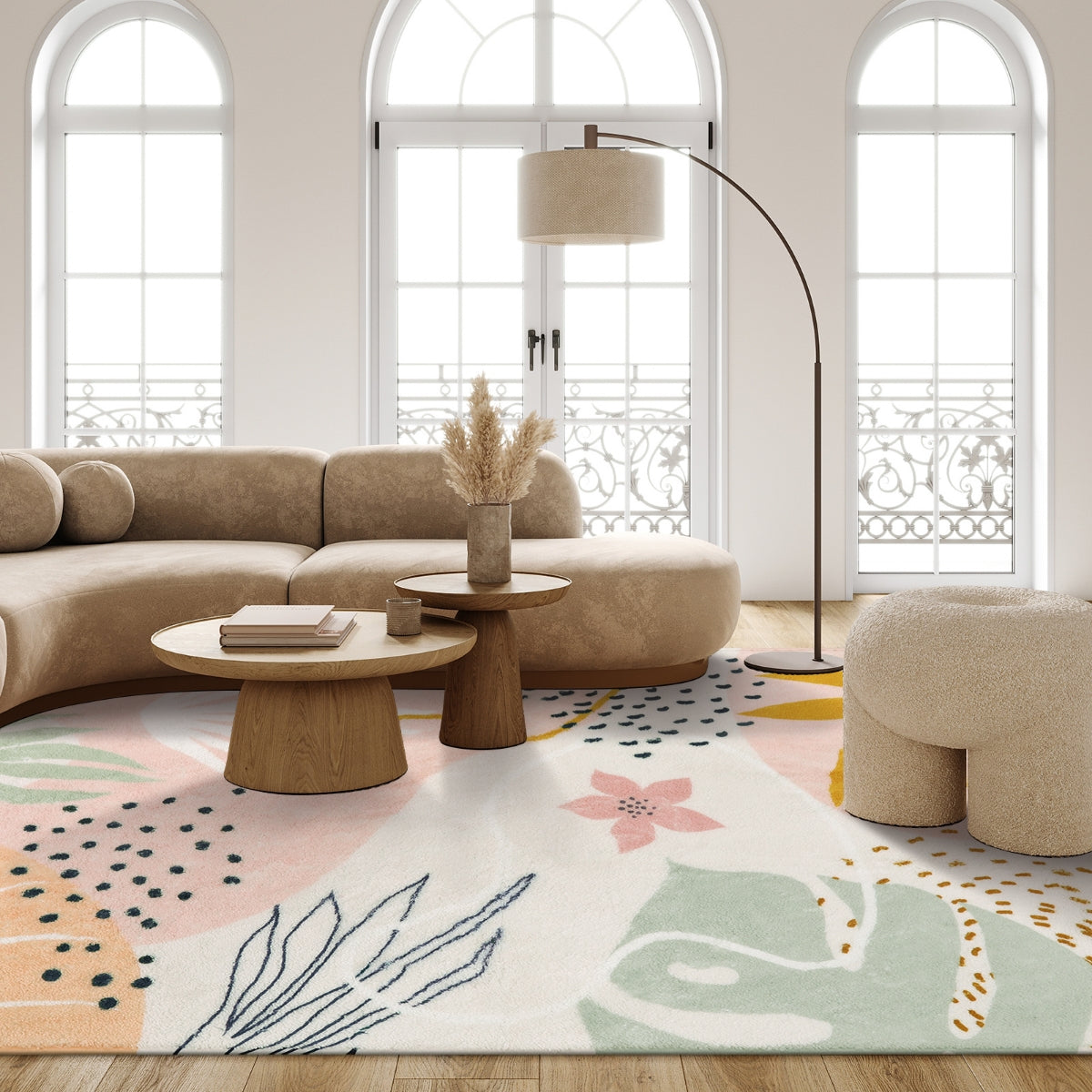 Kiki Washable Modern Botanical Leaf Print Pink Rug