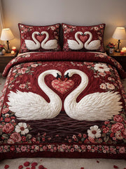 Swan Love Valentine's Day 3- Piece Quilted Bedding Set