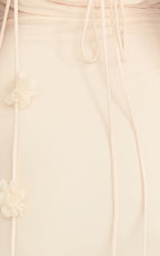 Penny Mini Dress - Draped Cowl Neck 3D Flower Fitted Dress in Cream