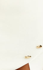 Roselle Mini Dress - High Neck Button Detail Fitted Knit Dress in White
