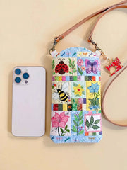 Nature And Insects Quilted Slim Phone Crossbody Bag