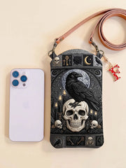 Raven And Skull Quilted Slim Phone Crossbody Bag