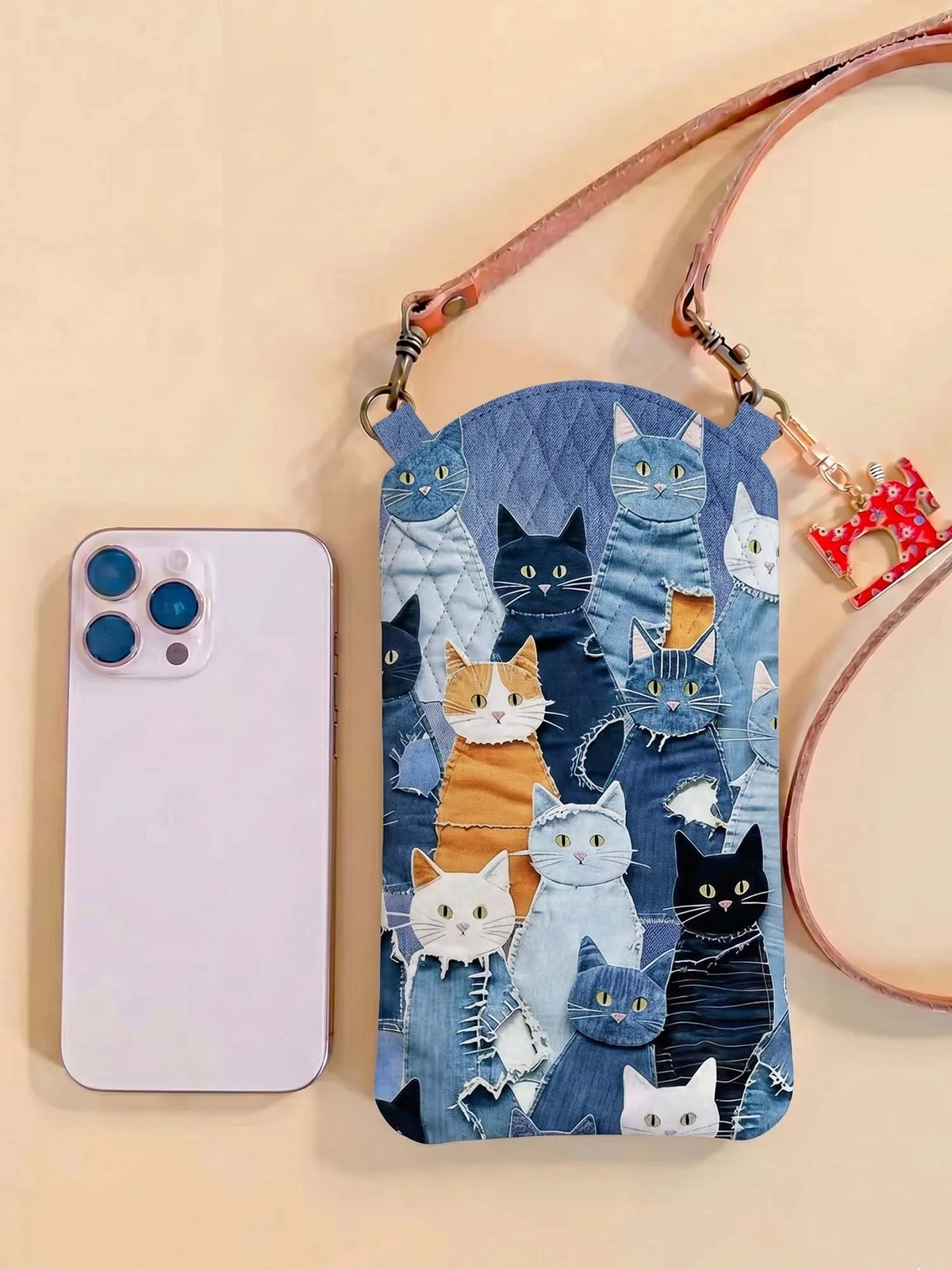 Cute Cat Quilted Slim Phone Crossbody Bag