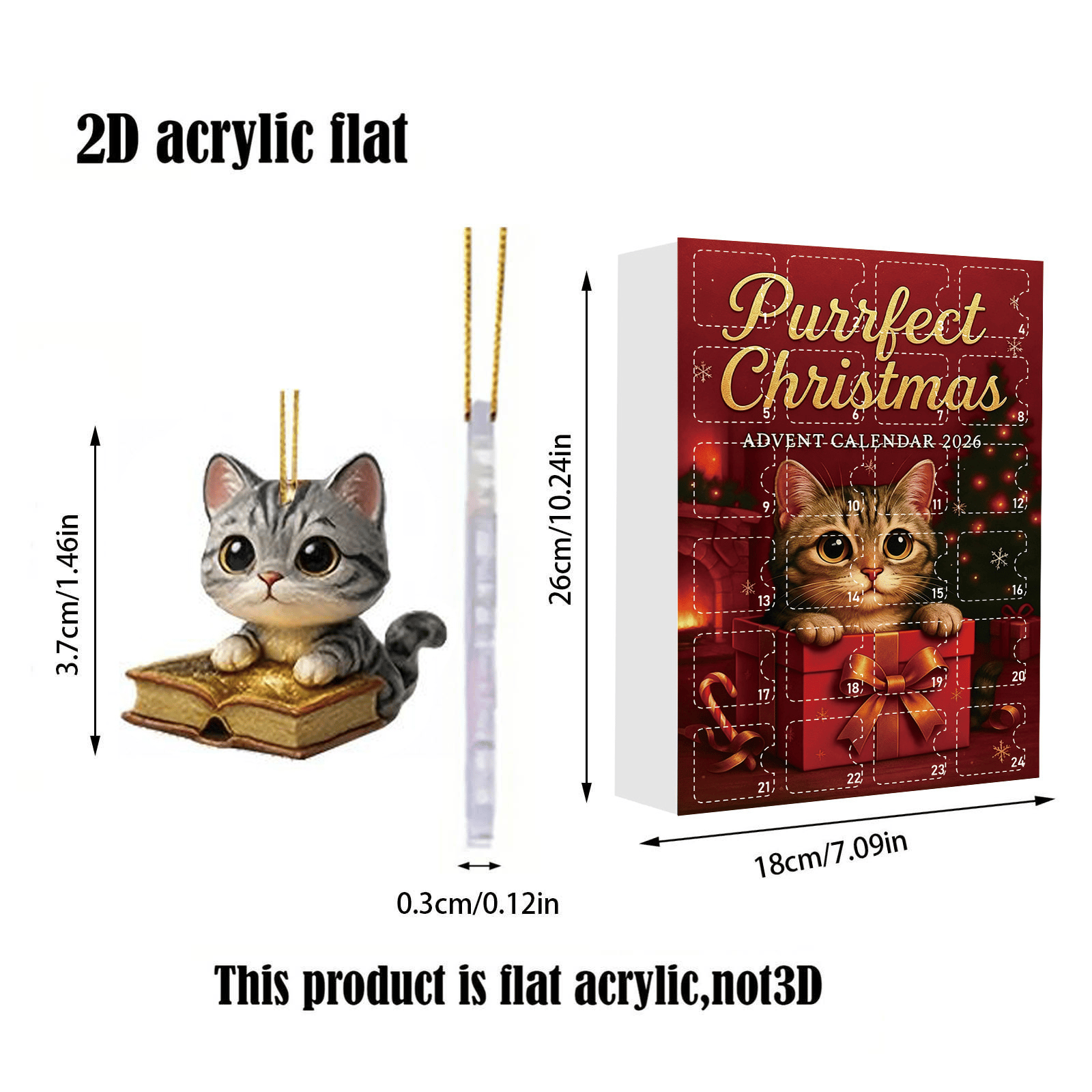 2026 Christmas Advent Calendar: Cute Cat Series Blind Box(2D Acrylic Flat)
