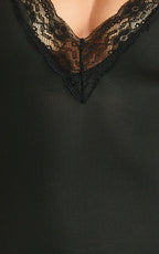 Amelie Bodysuit - Lace Trim V Neck Bodysuit with Shelf Bra in Black