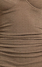Elia Midi Dress - Cap Sleeve Sweetheart Underwire Fitted Dress in Brown