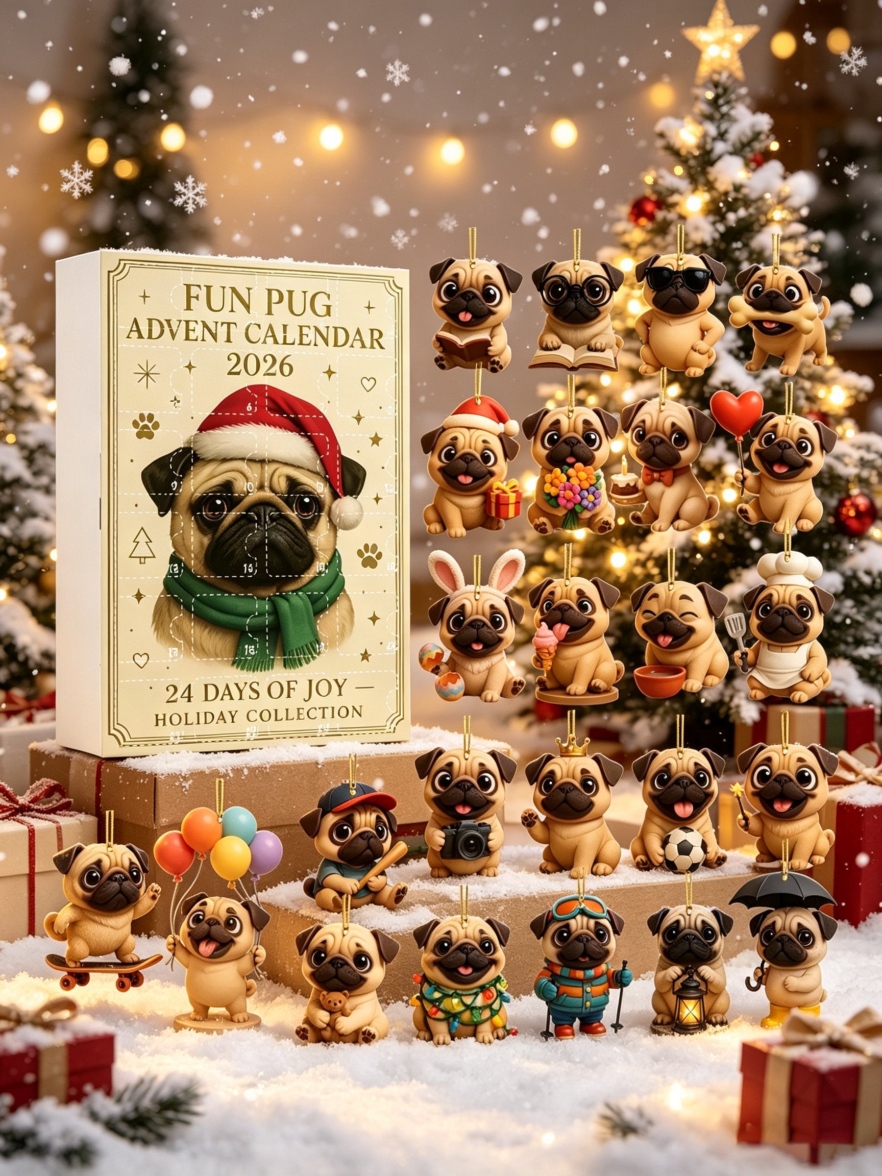 2026 Pug Christmas Ornament Advent Calendar (24-Piece Set) Blind Box