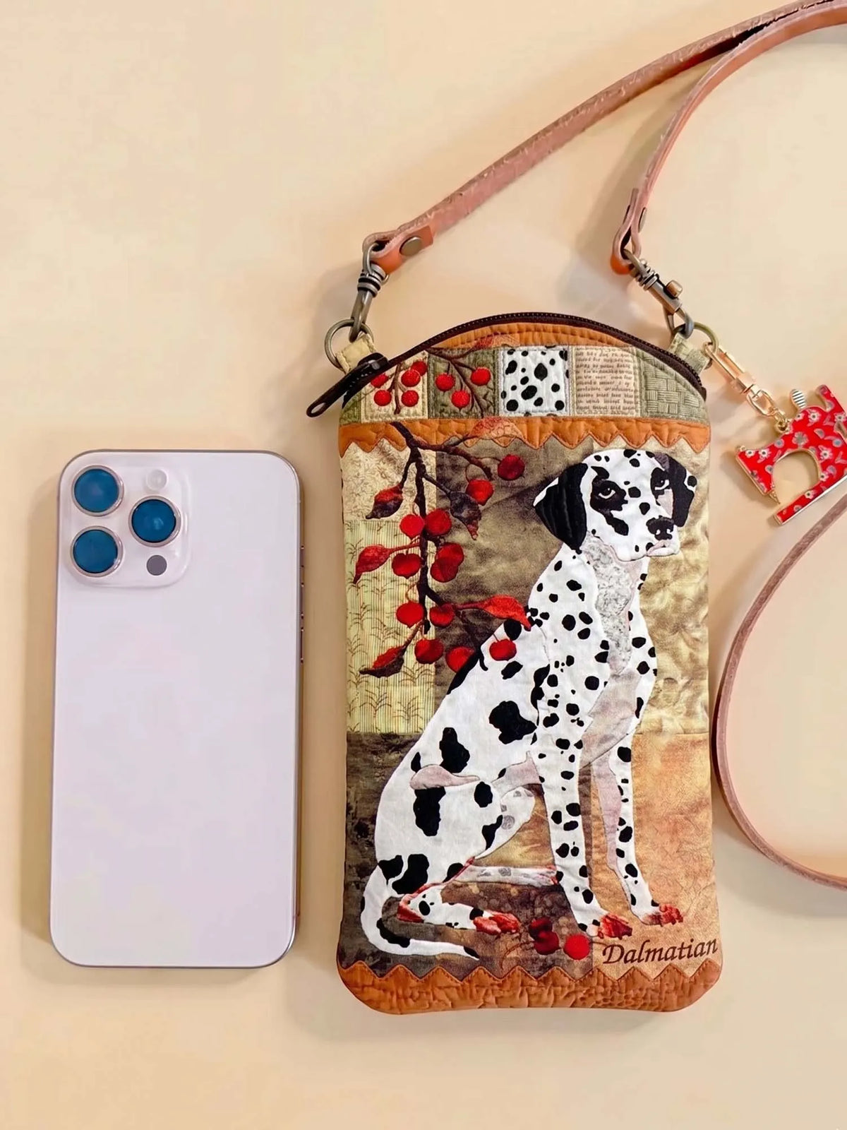 Vintage Berry Dalmatian Quilted Slim Phone Crossbody Bag
