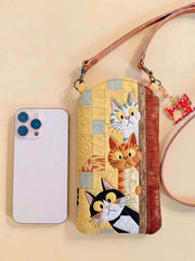 Cute Cat Quilted Slim Phone Crossbody Bag