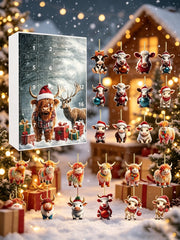 2026 Highland Cow Christmas Ornament Advent Calendar Blind Box (24-Piece Set)(2D Acrylic Flat)