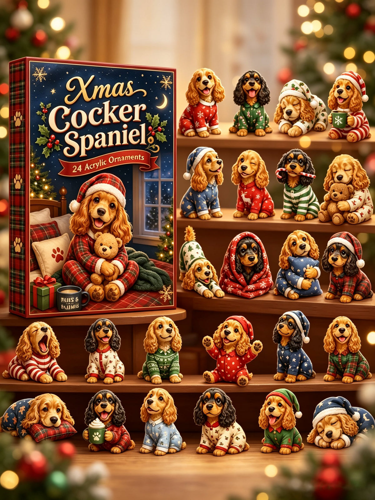 Xmas Cocker Spaniel 24 Acrylic Ornaments Blind Box(2D Acrylic Flat)