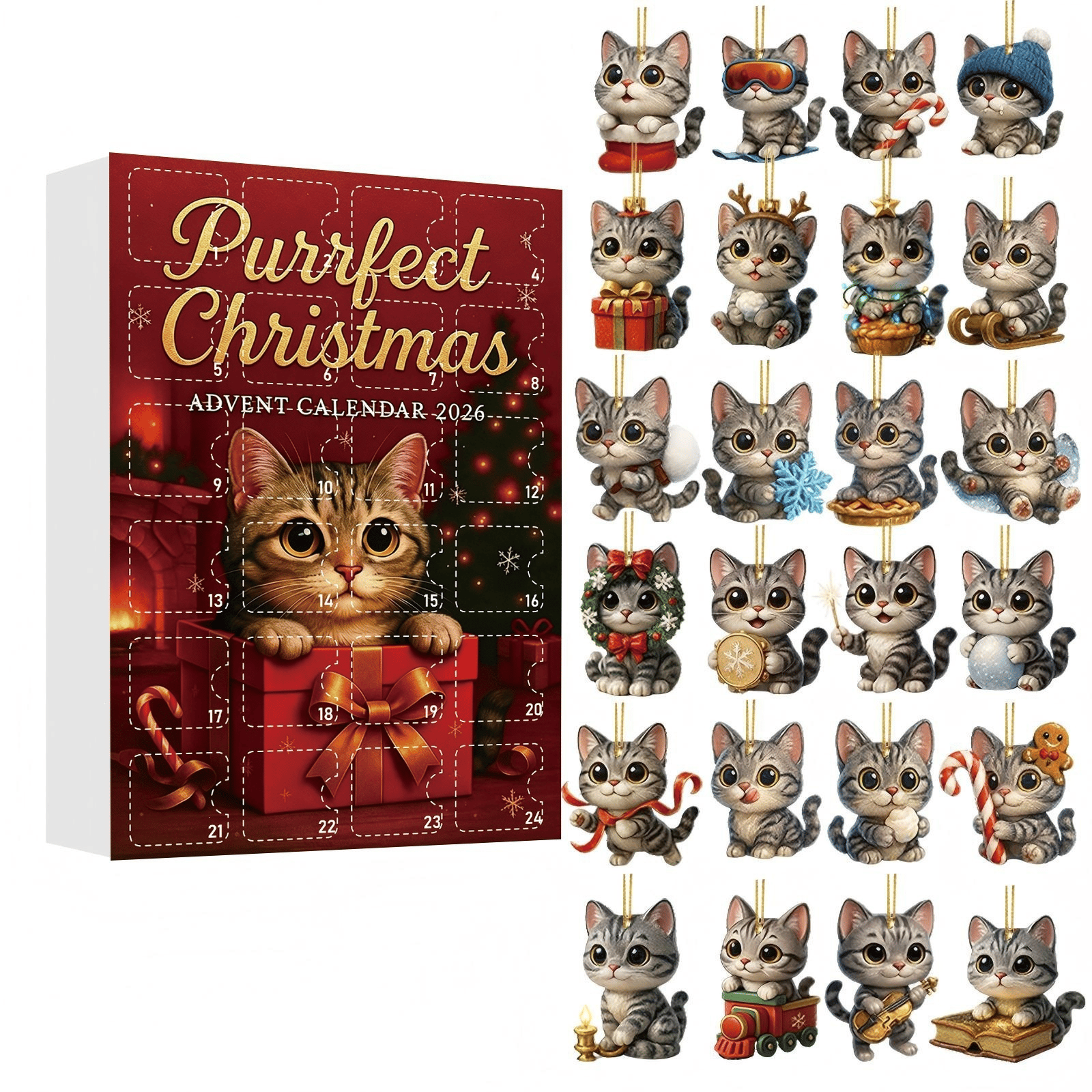 2026 Christmas Advent Calendar: Cute Cat Series Blind Box(2D Acrylic Flat)