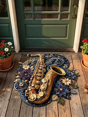 Vintage Saxophone Music Note Quilted Welcome Mat