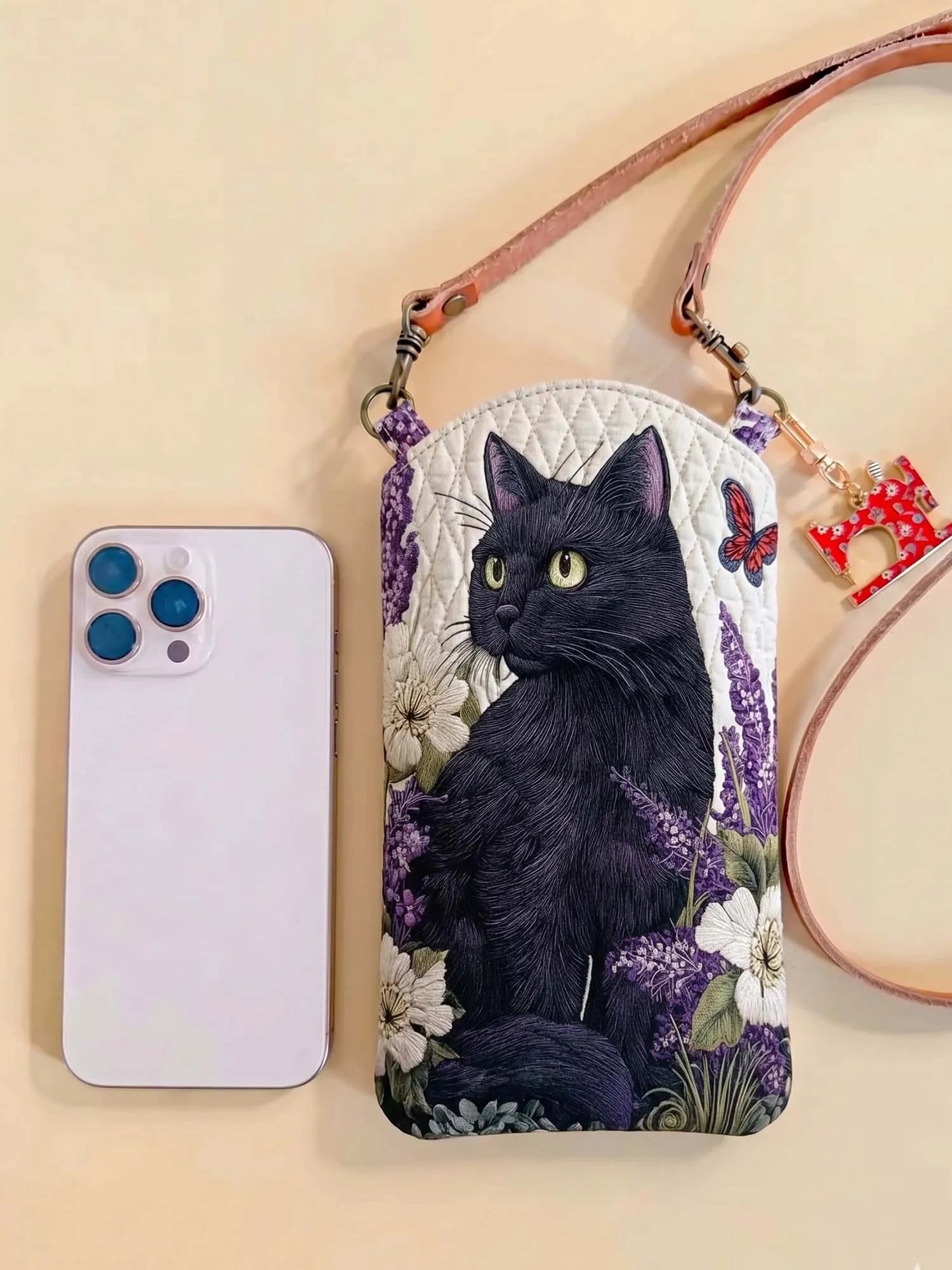 Cute Cat Quilted Slim Phone Crossbody Bag