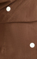 Cia Maxi Dress - Tipped Shoulder Linen Polkadot Dress in Chocolate