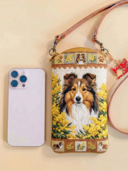 Golden Wattle Shetland Sheepdog Quilted Slim Phone Crossbody Bag