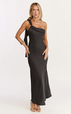 Calix Midi Dress - One Shoulder Slip Dress in Black