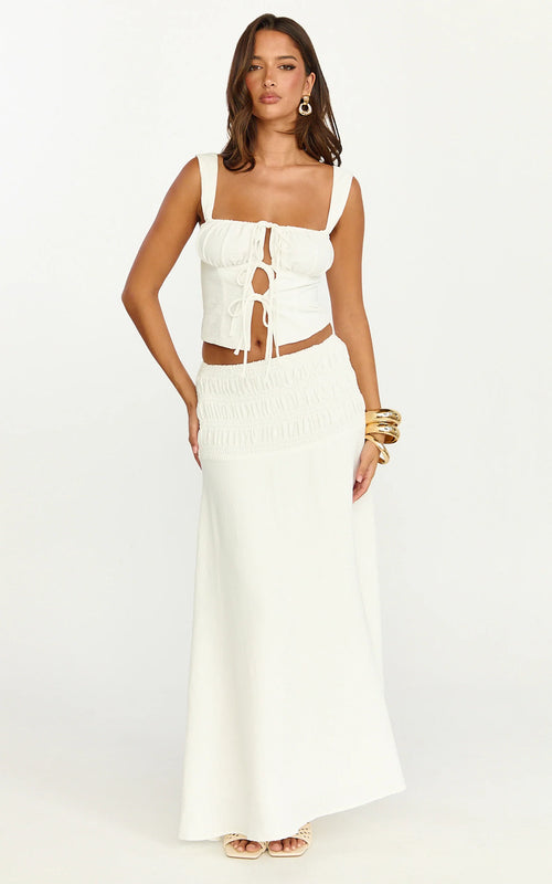 Bianca Top - Ruched Cups Front Tie Detail Top in White