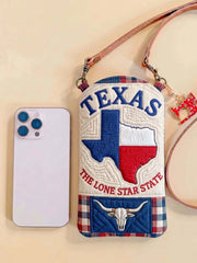 Texas Lone Star Longhorn Quilted Slim Phone Crossbody Bag