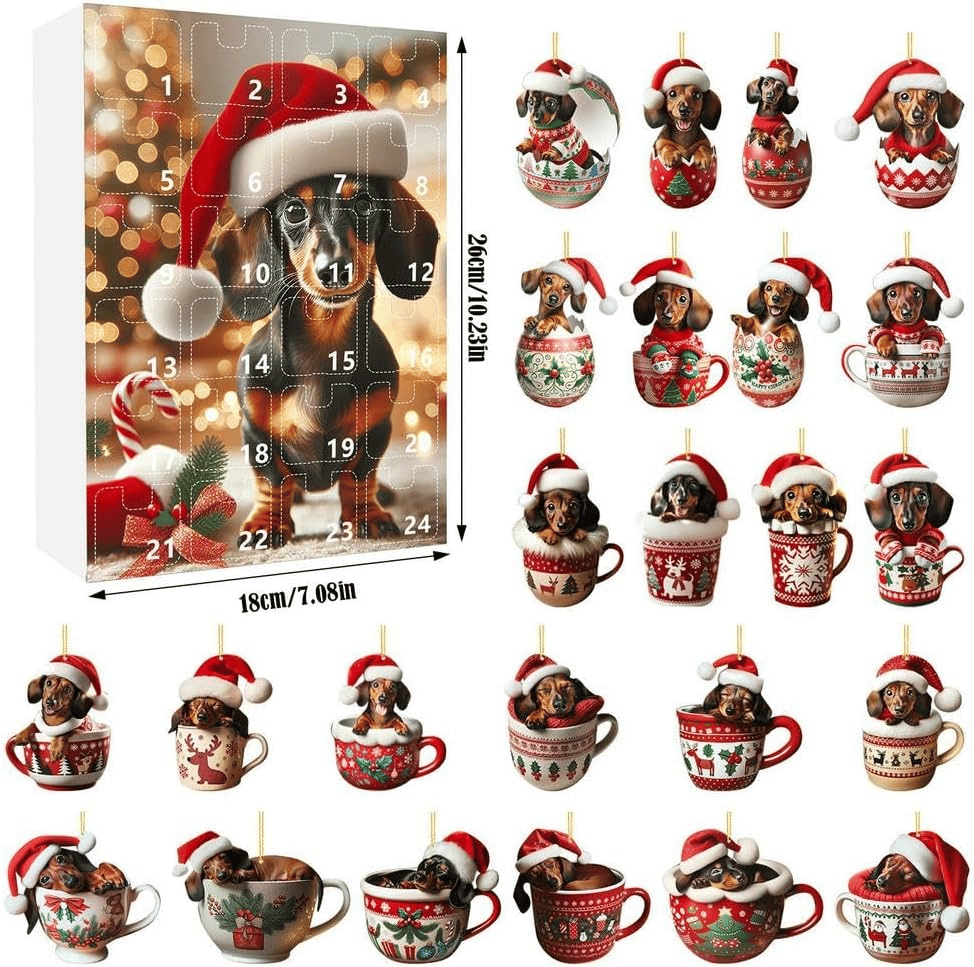2026 Christmas Fun Dachshund Countdown Calendar Blind Box(2D Acrylic Flat)