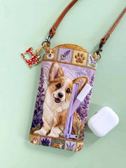 Lavender Corgi Patchwork Quilted Slim Phone Crossbody Bag