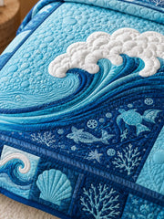Ocean Wave Quilted 3-Piece Bedding Set – Coastal Inspired Quilted Bedding With Matching Pillow Shams