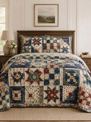 Vintage Patchwork Quilted 3-Piece Bedding Set – Classic Americana Quilted Bedding With Matching Pillow Shams