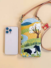 Cattle On The Grassland Quilted Slim Phone Crossbody Bag