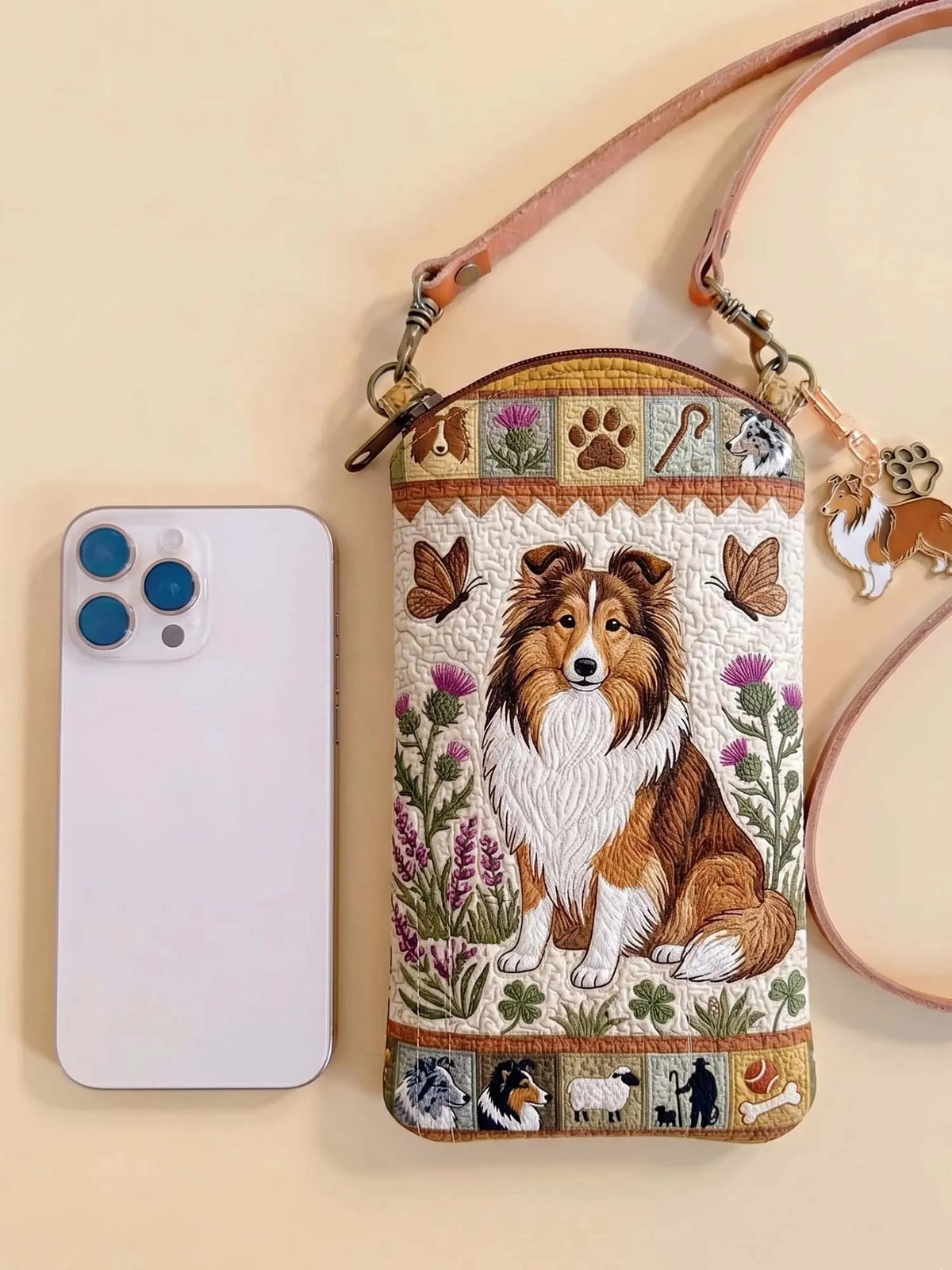 Sheepdog Shetland Sheepdog Quilted Slim Phone Crossbody Bag