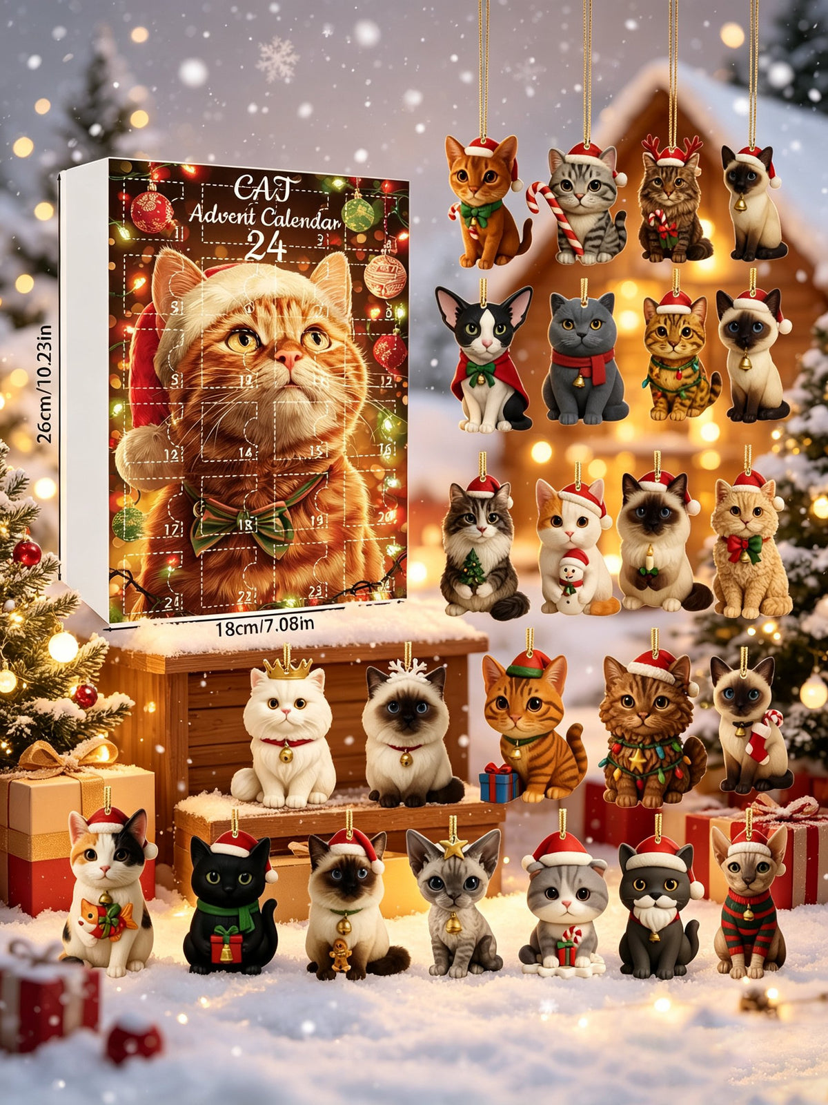 2026 Cat-Themed Christmas Decoration 24-Day Holiday Countdown Blind Box Gift Set(2D Acrylic Flat)