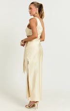 Regina Midi Dress - One Shoulder Cut Out Side Detail  Dress in Butter
