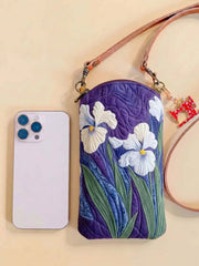 Iris Flower Quilted Slim Phone Crossbody Bag