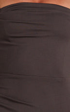 Tiffy Midi Dress - Square Neck Ruched Bodycon Dress in Chocolate