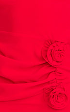 Vivienne Maxi Dress - Boat Neck Long Sleeve Rosette Detail Dress in Red