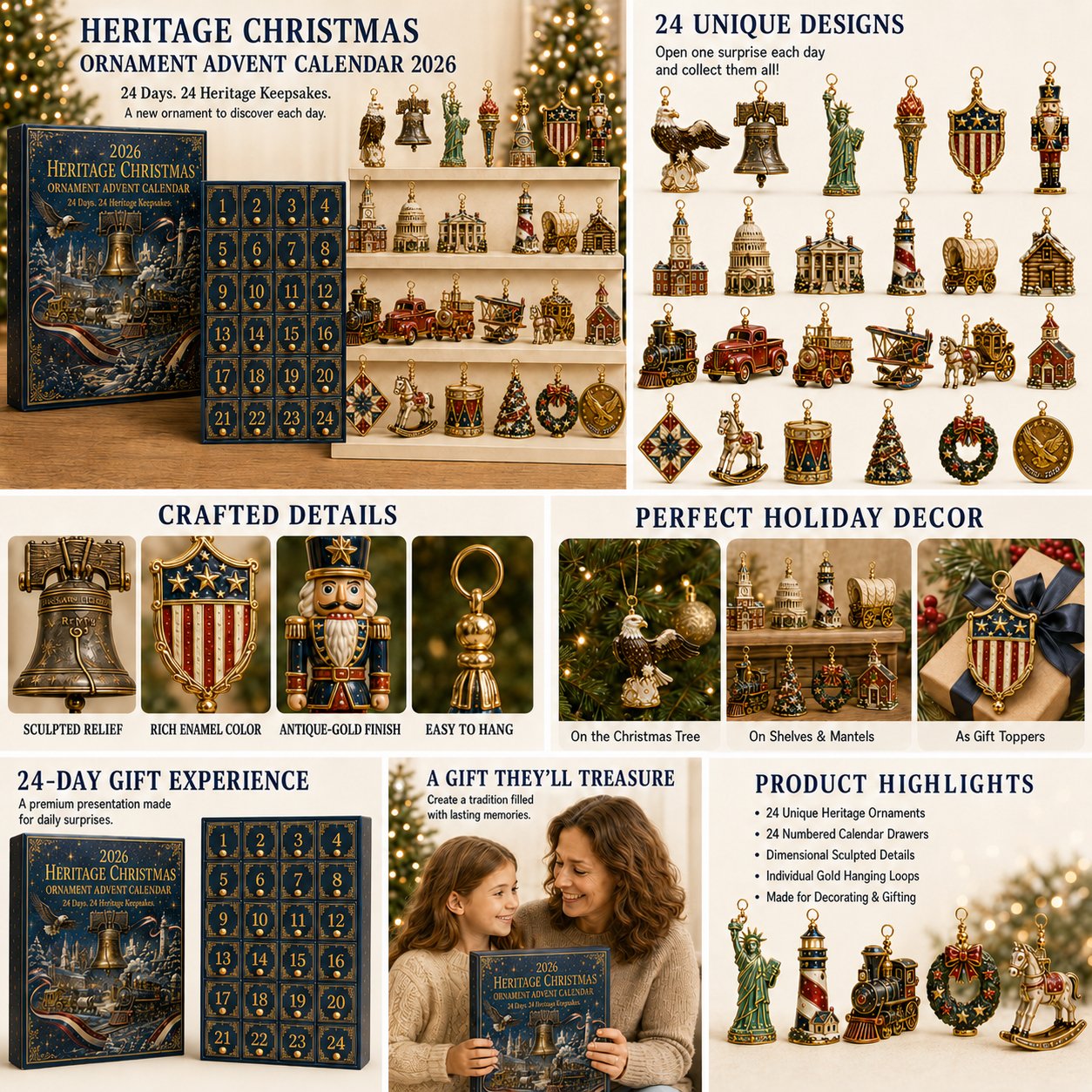 America 250th Anniversary Commemorative Edition: Traditional Nativity Scene And Christmas Countdown Calendar(2D Acrylic Flat)