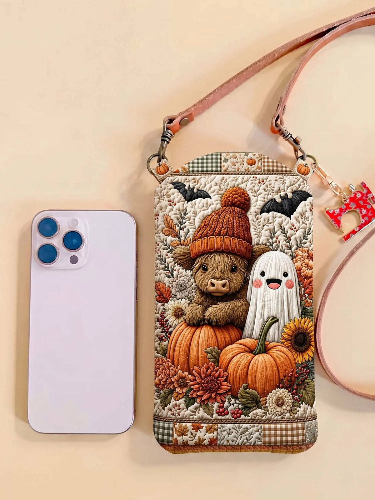 Halloween Spooky And Highcow Quilted Slim Phone Crossbody Bag