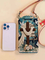 Cross Dove Floral Bible Verse Quilted Slim Phone Crossbody Bag