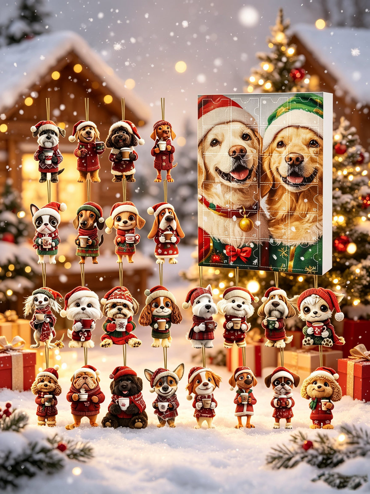 24-Piece Assorted Dog-Themed Christmas Ornament Advent Calendar Blind Box(2D Acrylic Flat)