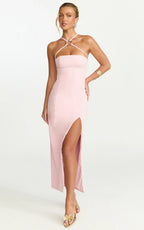 Mae Midi Dress - Resin O Ring Fitted Dress in Pink