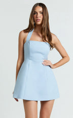 Dante Mini Dress - Halter Neck Tie Tulip Skirt Dress in Soft Blue