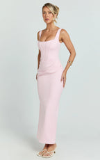 Karlie Maxi Dress - Scoop Neck Fitted Dress in Pink
