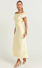 Menette Midi Dress - Short Sleeve Low Back Dress in Butter